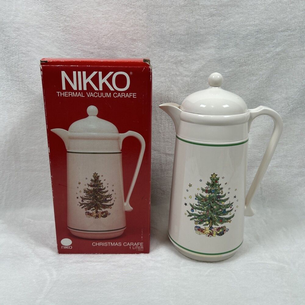 Nikko Christmas Thermal Vacuum Carafe With Box 1 Liter Unique Vintage Holiday